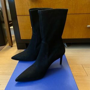 Stuart Weitzman Wren 75 black suede stretch bootie